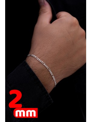Osmanlı Gümüş Erkek Gümüş Bileklik - 2 mm Kalınlık 925 Ayar Gümüş Figaro Model Erkek Bileklik