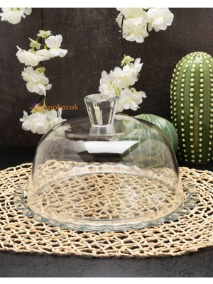 Tekno Trust 26 Patisserie Kek Fanusu 96874 FMA99946 Beyaz Modern Cam Yuvarlak 2 Parça Sunum Tabağı Bpa Free