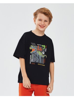 Skechers Graphic Tee B Short Sleeve Büyük Erkek Çocuk Siyah Tshirt SK241085-001