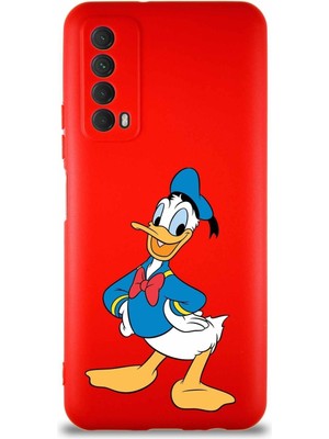 PrintiFy Huawei P Smart 2021 Soft Premier Kapak Donald Duck-C Tasarımlı Silikon Kılıf - Kırmızı
