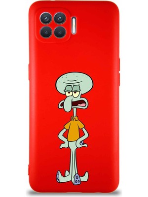 PrintiFy Oppo Reno 4 Lite Soft Premier Kapak Squidward Dokunaç Tasarımlı Silikon Kılıf - Kırmızı