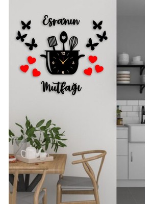 Tekno Trust Geleneksel Isimli Dekoratif Mutfak Saati ve Mutfak Dekoru Siyah 70 x 61 Ahşap Asimetrik