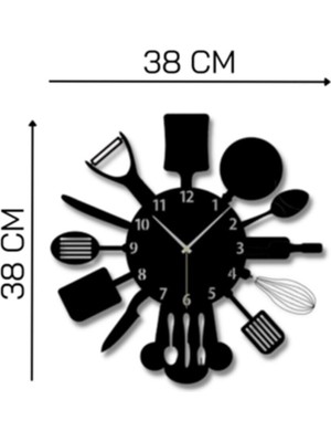 Tekno Trust Siyah Siyah Ahşap Mutfak Gereçleri Çatal Bıçak Kaşık Duvar Saati - Mutfak Konsepti Cafe Için Duvar