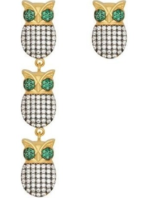 Tekno Trust Altın In Line Owls Earrings 925 Ayar