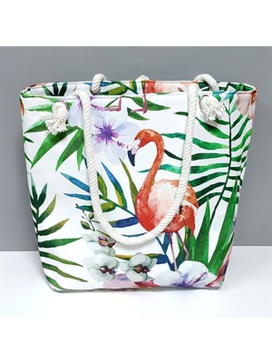 Feryal Flamingo Desenli Plaj Çantası
