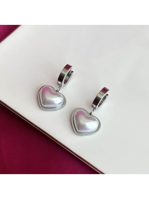 Kuşkaya Ticaret Çelik Venedik Kalp Kolye Küpe Silver Set