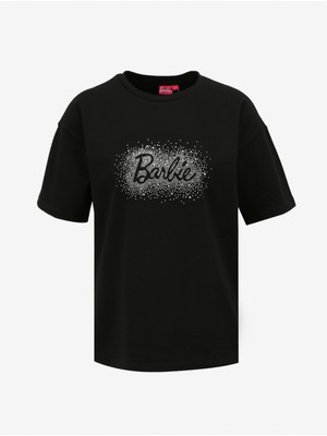 Barbie Bisiklet Yaka Baskılı Siyah Kadın T-Shirt BRB4SL-TST6052