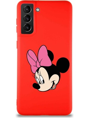 Printify Samsung Galaxy S21 Plus Soft Premier Kapak Minnie Mouse-B Tasarımlı Silikon Kılıf - Kırmızı