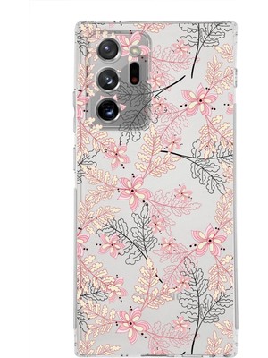 Printify Samsung Galaxy Note 20 Ultra Kamera Korumalı Kapak Floral Kırmızı Tasarımlı Şeffaf Kılıf