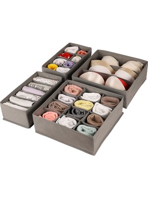 Tekno Trust Çekmece Içi 4'lü Gri Çocuk Odası Dolap Çekmece Içi Çamaşır Çorap Düzenleyici Petek Akordiyon Organi