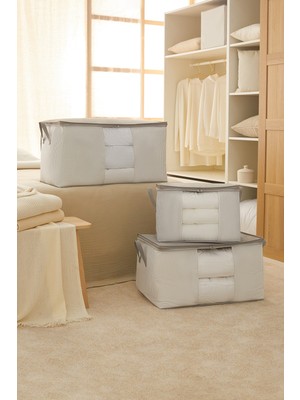 Tekno Trust Polipropilen 3'lü Pencereli Stuff&things Gri Çizgili Yastık Yorgan Kazak Hurcu 3 %78 Polipropilen,