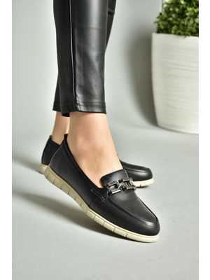 Fox Shoes P555081103 Siyah  Deri Düz Ayakkabı