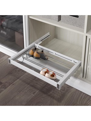 Dizaynaks Beyaz Lüx Alüminyum Gizli Blum Raylı Ayakkabılık Seti