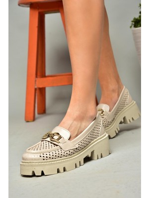 Fox Shoes S250242609 Bej Kalın Tabalı Kadın Ayakkabı