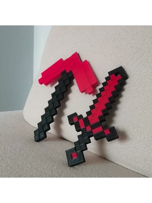Asi Minecraft Red Stone İkili Set 25 cm / Minecraft Kırmızı Kılıç-Kazma Seti