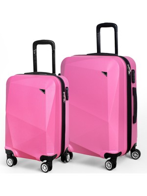 Polo&sky Elmas Model Pembe Renk 2'li Valiz Seti (Kabin+Orta)