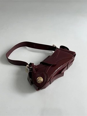 Tekno Trust Bordo Desenli Rugan Suni Deri Yeni Sezon Bordo Manc Model Aurora Mini Kol ve Omuz Kadın Çantası Imi