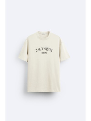 Loss Buttom California Malibu Siyah Baskılı Oversize T-Shirt