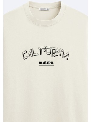 Loss Buttom California Malibu Siyah Baskılı Oversize T-Shirt