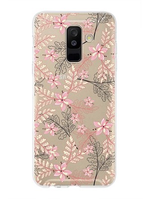 PrintiFy Samsung Galaxy A6 Plus (2018) Uyumlu Kapak Floral Kırmızı Tasarımlı Şeffaf Süper Silikon Kılıf