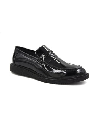 Prego Deri Poli Hafif Taban Erkek Ayakkabı Rugan Siyah