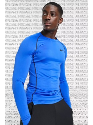 Nike Pro Dri Fit Men's Tight Fit Top Slim Fit Uzun Kollu Sweatshirt Body Sax Mavi