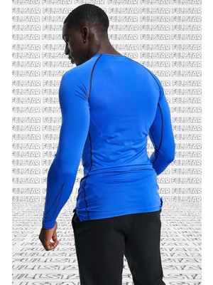 Nike Pro Dri Fit Men's Tight Fit Top Slim Fit Uzun Kollu Sweatshirt Body Sax Mavi