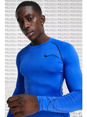 Nike Pro Dri Fit Men's Tight Fit Top Slim Fit Uzun Kollu Sweatshirt Body Sax Mavi