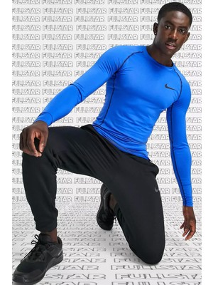 Nike Pro Dri Fit Men's Tight Fit Top Slim Fit Uzun Kollu Sweatshirt Body Sax Mavi