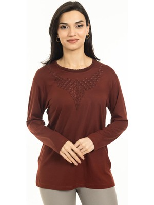 Mutlu City Yeni Sezon Kadın Orta Yaş ve Üzeri Yeni Desen Yuvarlak Yaka Likralı Anne Penye Bluz 30530