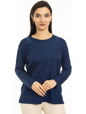 Mutlu City Kadın Orta Yaş Ve Üzeri Yeni Model Yuvarlak Yaka Likralı Anne Penye Bluz 30550