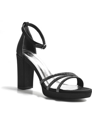 Beety 50.153 Siyah & Bej Platform Topuklu Önü Açık Taşlı Abiye Kadın Ayakkabı