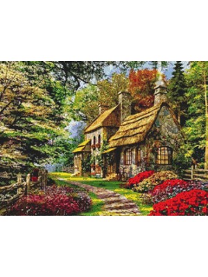 Movas Sanat Huzurlu Bir Ev Ve Çiçekler | Elmas Mozaik Tablo | Mozaik Puzzle  | 60x45 | E20201860M