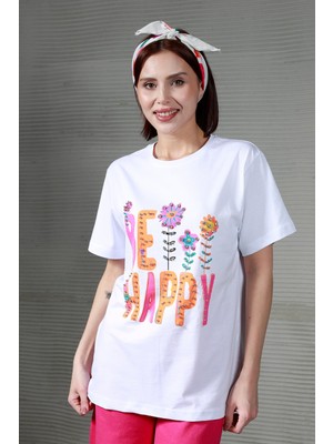 Giysa  Kadın Be Happy Baskılı T-Shirt