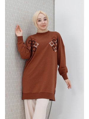 Puane 10394 2 Ip Kumaş Boncuk ve Pul Detaylı Sweatshirt