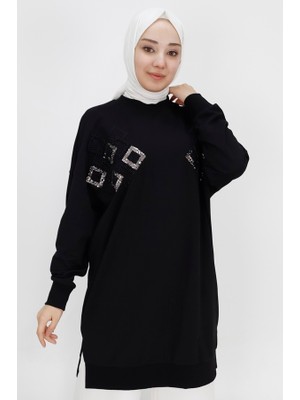 Puane 10394 2 Ip Kumaş Boncuk ve Pul Detaylı Sweatshirt