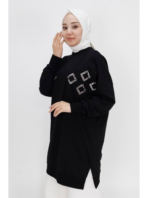 Puane 10394 2 Ip Kumaş Boncuk ve Pul Detaylı Sweatshirt