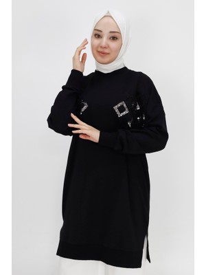 Puane 10394 2 Ip Kumaş Boncuk ve Pul Detaylı Sweatshirt