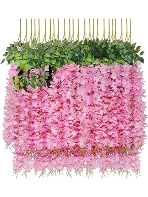 Yasima 12 Dal Yapay Pembe Akasya Sarkıt Çiçeği Balkon Abajur Düğün Nişan Söz Dekoru