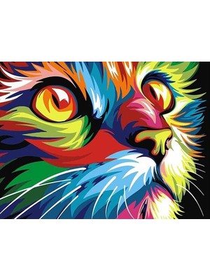 Movas Sanat Renkli Pastel Kedi | Elmas Mozaik Tablo | Mozaik Puzzle | 50x35 | E20203101M