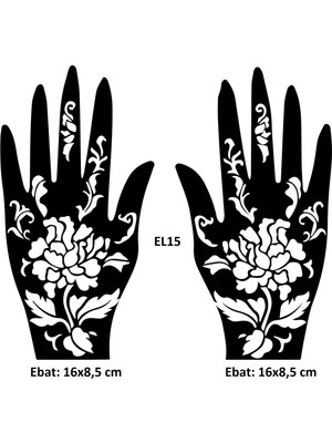 Airbrush Tattoo Büyük Çiçekler El Üstü 2 Adet Kına Kalıbı Kınasız Sadece Desen