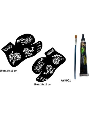 Airbrush Tattoo Dallı Çiçekler 2 Adet Ayak Kalıbı ve Siyah Hint Kınası Geçici Dövme Yapma Seti