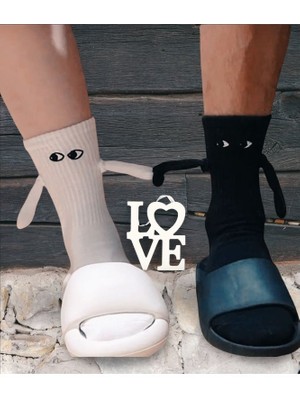 Mazen Ikili Mıknatıslı Sevgili Çorabı Siyah - Beyaz
