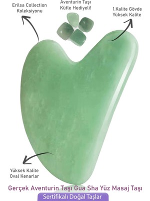 Tesbih Atölyesi Sertifikalı Aventurin Taşı Gua Sha Yüz Masaj Taşı - Kütle Hediyeli