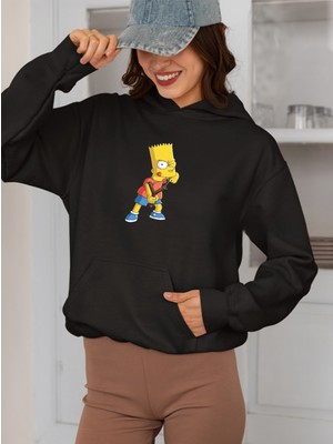 Swozz Simpson Ön ve Sırt Baskılı Siyah Kalın Kumaş Unisex Sweatshirt Hoodie