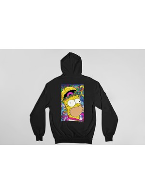 Swozz Simpson Ön ve Sırt Baskılı Siyah Kalın Kumaş Unisex Sweatshirt Hoodie