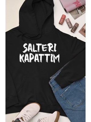 Swozz Unisex Şalteri Kapattım Yazılı Pamuklu Oversize Siyah Sweatshirt