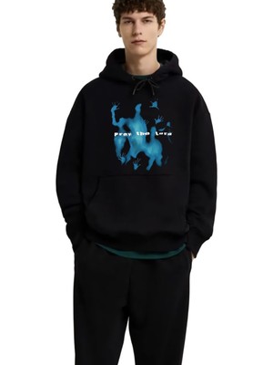 Swozz Unisex Pray The Lord Baskılı Siyah Hoodie Sweatshirt