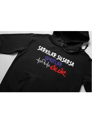 Swozz Unisex Şarkılar Susarsa Umutlar Ölür Yazılı Pamuklu Oversize Siyah Sweatshirt