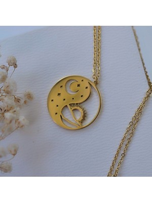 N!da Jewelry 925 Ayar Gümüş Güneş Ay Yin Yang Kolye